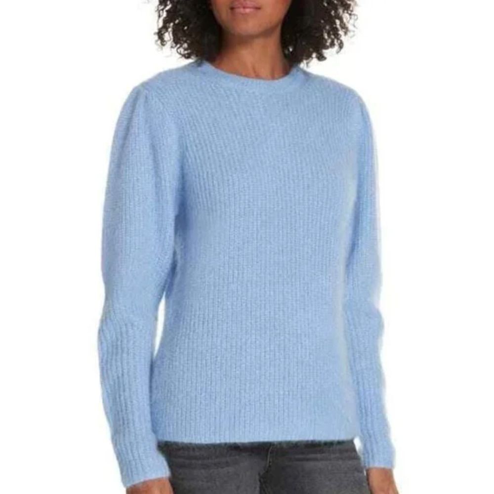 Lewit sky blue knit puff sleeve mohair crew neck knit sweater womens large